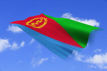 Eritrea national flag and blue sky background.の写真素材
