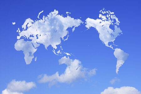 The world map of some cloud and blue sky background.の写真素材