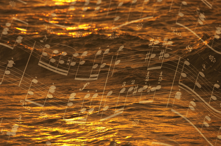 Sheet music and the seaの写真素材