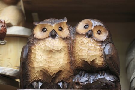 Carved wooden owlの写真素材