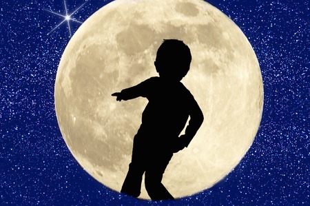 Moon and childrenの写真素材