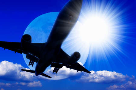 Moon and airplaneの写真素材