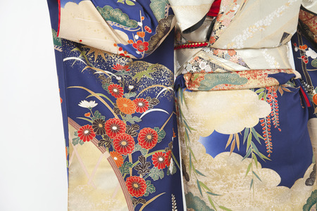 Back shot of a woman smiling in kimono figure