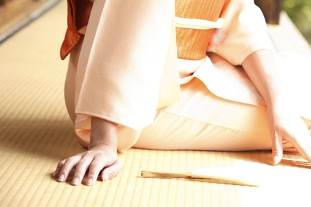 Kimono woman image you standing on the verandaの写真素材