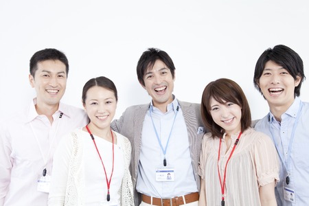 Smiling businessman with OLの写真素材