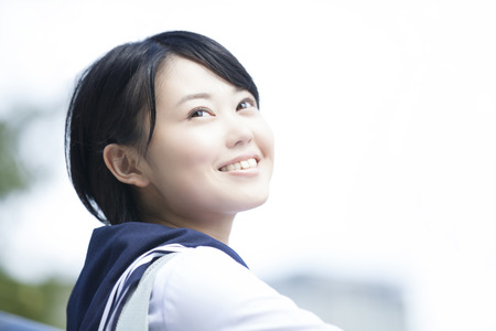 Smiling female junior high school studentsの写真素材