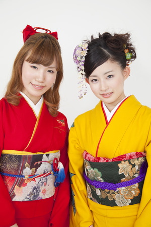 Two women kimono appearance of smileの写真素材