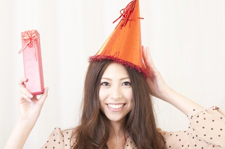 Woman with giftsの写真素材