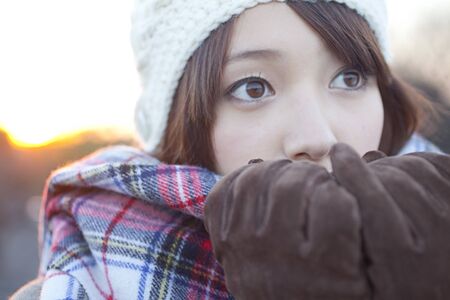 Woman loves her mouth until scarfの写真素材