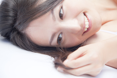 Touch the hair womenの写真素材