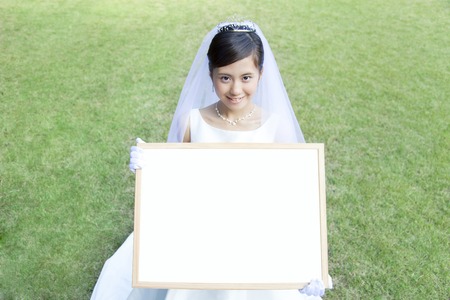 Bride with a message boardの写真素材