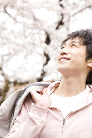 Men have a cherry blossom viewingの写真素材