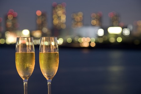 Champagne and night viewの写真素材