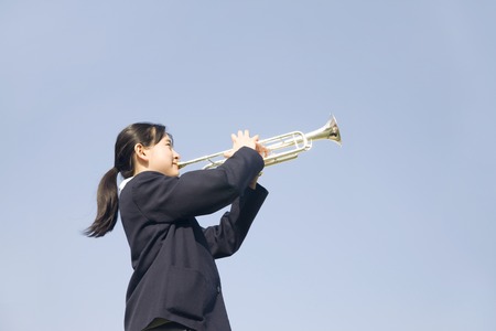 Female junior high school student trumpetの写真素材