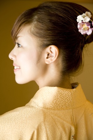 Kimono woman collar and profileの写真素材