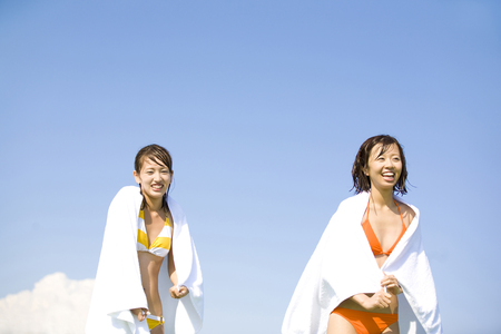 Women swimsuit that wind the bath towel on the bodyの写真素材