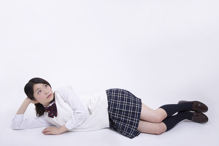 and lie down high school girlsの写真素材