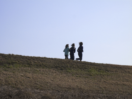 People that run the river embankmentの写真素材