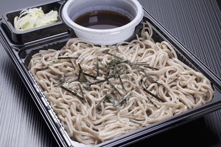 Cold soba noodles with dipping sauce lunchの写真素材