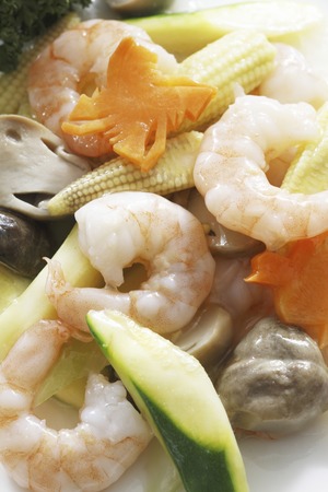 Fried shrimp and vegetablesの写真素材