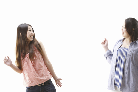 2 women, which surprisedの写真素材