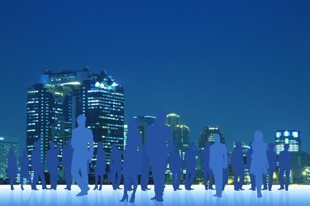 Night of the building group and the crowdの写真素材