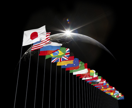 Flags of all nations and the earthの写真素材