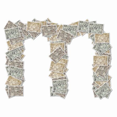 10000 Yen bills and 100 dollars in bills lowercase alphabetの写真素材