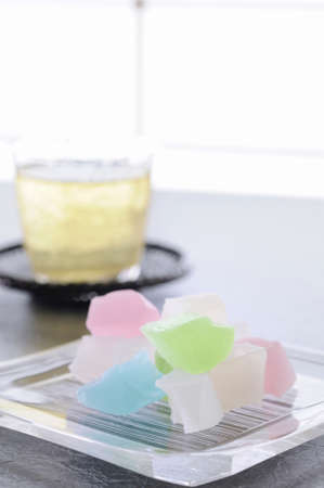 Iced tea and candy confectioneryの写真素材