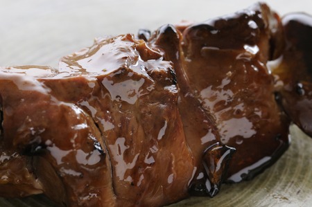 Up of yakitori of the lever on the dishの写真素材