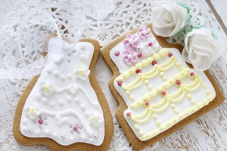Wedding dress and cake cookiesの写真素材