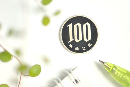 Coin and writing instrumentsの写真素材