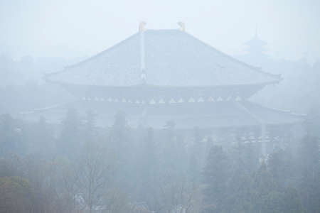 Fog of Todai-ji Temple Hall of the Great Buddhaの写真素材