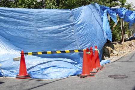 Demolition of houses of fenceの写真素材