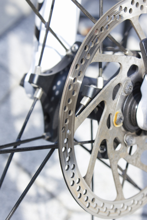 Bicycle front wheel disc brakeの写真素材