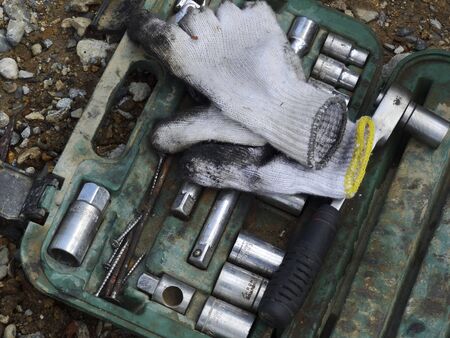 Tools and work glovesの写真素材