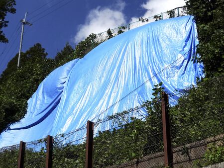 Blue sheet of glue surface renovationの写真素材