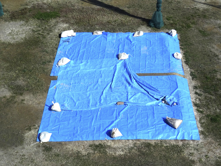 Kusano Stadium mound protection sheet of the Yodogawa riverの写真素材