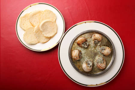 Escargot and Melba toastの写真素材