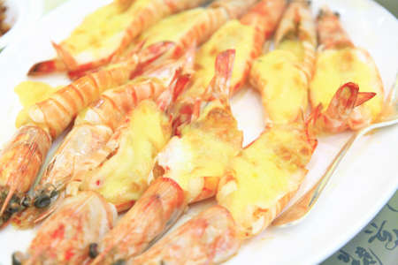 The over cream sauce of steamed shrimpの写真素材