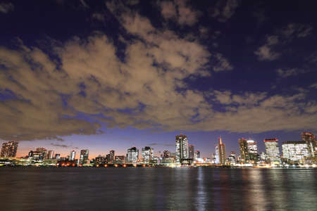 Tokyo Port buildings night view panoramaの写真素材