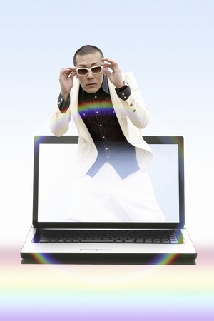 Men coming out from a laptop