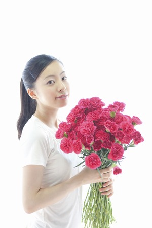Lady with carnationsの写真素材