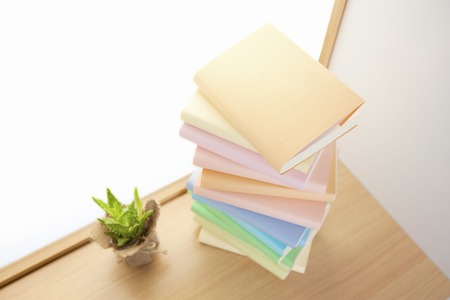 Books were stacked on the windowsillの写真素材