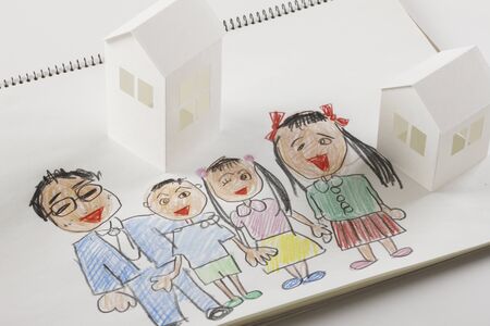 Paper crafts home and family paintingsの写真素材