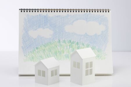 Lawn House paper craft and building and illustrationsの写真素材