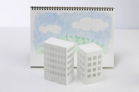 Lawn House paper craft and building and illustrationsの写真素材