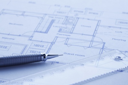 Blueprint and pen