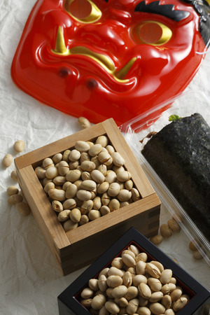 Beans entered the demon masks and Shou and sushi rollsの写真素材