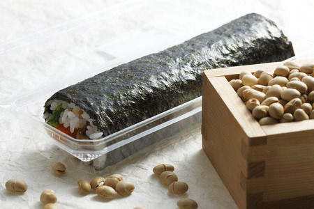 Beans entered the square and sushi rollsの写真素材